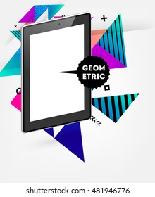 Realistisches isoliertes Tablet-PC-Symbol mit geometrischem Hintergrund - Vektorgrafik
