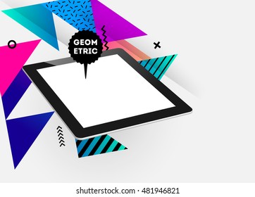 Realistisches isoliertes Tablet-PC-Symbol mit geometrischem Hintergrund - Vektorgrafik