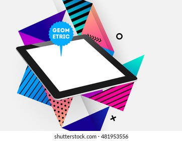 Icono de Tablet PC aislado realista con fondo geométrico - Ilustración vectorial