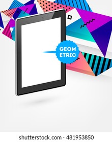 Realistic Isolated Tablet PC Icon with Geometric Background - Vector Illustration