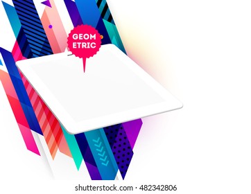 Icono de Tablet PC aislado realista con fondo geométrico - Ilustración vectorial