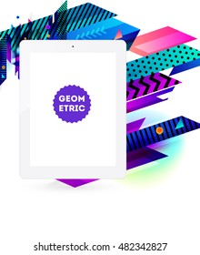 Realistic Isolated Tablet PC Icon with Geometric Background - Vector Illustration