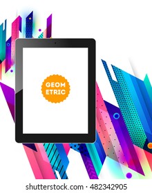Ícone Realista Isolado do Tablet PC com Plano de Fundo Geométrico - Ilustração de Vetor