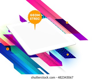 Realistic Isolated Tablet PC Icon with Geometric Background - Vector Illustration