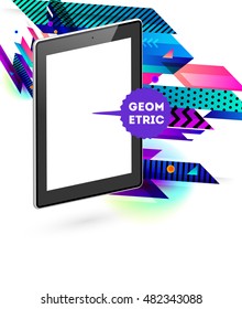 Realistic Isolated Tablet PC Icon with Geometric Background - Vector Illustration