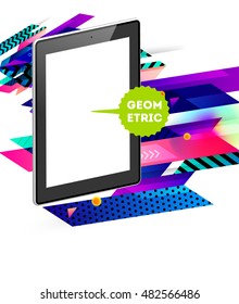 Realistic Isolated Tablet PC Icon with Geometric Background - Vector Illustration