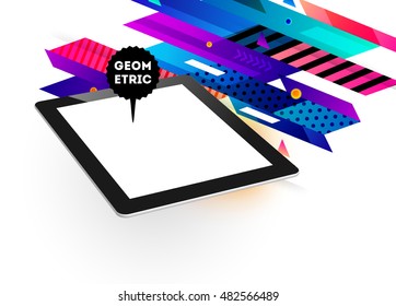 Icono de Tablet PC aislado realista con fondo geométrico - Ilustración vectorial