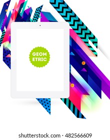 Ícone Realista Isolado do Tablet PC com Plano de Fundo Geométrico - Ilustração de Vetor