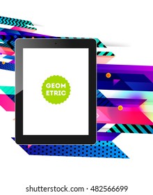 Icono de Tablet PC aislado realista con fondo geométrico - Ilustración vectorial