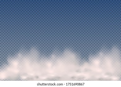 Realistic  isolated and  transparent  clouds,fog or smoke  on a blue background.Graphic element vector. Vector design shape for logo, web and print.