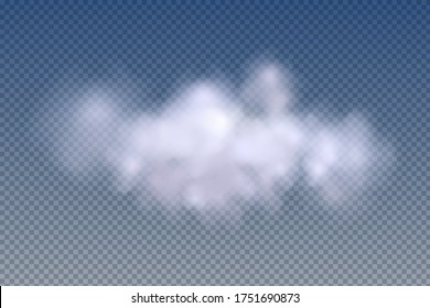 Realistic  isolated and  transparent  clouds,fog or smoke  on a blue background.Graphic element vector. Vector design shape for logo, web and print.