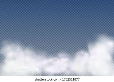 Realistic  isolated and  transparent  clouds,fog or smoke  on a blue background.Graphic element vector. Vector design shape for logo, web and print.