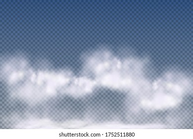 Realistic  isolated and  transparent  clouds,fog or smoke  on a blue background.Graphic element vector. Vector design shape for logo, web and print.