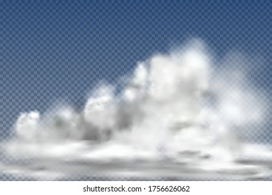  Realistic  isolated and  transparent  clouds,fog or smoke  on a blue background.Graphic element vector. Vector design shape for logo, web and print.