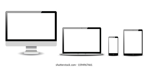 Realistic Isolated vector illustration of the Desktop monitor, the Laptop, the Mobile phone and the Tablet.