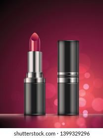 Realistic isolated vector illustration of lipstick on a abstract background.