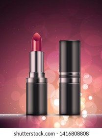 Realistic isolated vector illustration of lipstick on a abstract background.