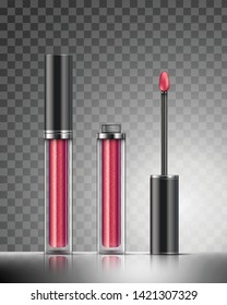 Realistic isolated vector illustration of liquid lipstick on a semi-transparent background.