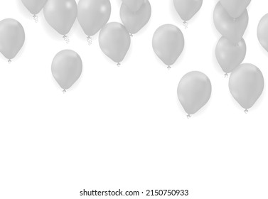 realistic isolated white balloons for celebration and decoration on the transparent background.