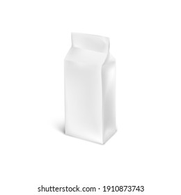 Realistic isometric 3d coffee packaging mockup. Paper coffee bag isolated on white background.