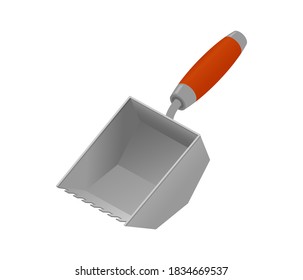 Realistic isometric cement trowel vector icon isolated on white background. Bricklayer adhesive trowel vector icon. Vector bricklayer, mason tool icon. Construction and repair. Cartoon illustration. 