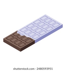 Realistic isometric chocolate bar illustration with broken pieces and editable elements for packaging, branding, and advertising