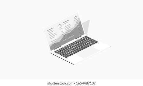 Realistic Isometric Laptop Mockup. Isolated Vector Illustration. Laptop Template For Your Modern Design. 2-1 Isometric Point View.