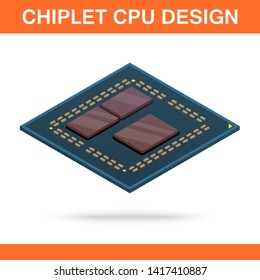 Realistic isometric modern chiplet CPU design front view. Powerful multithreaded CPU.