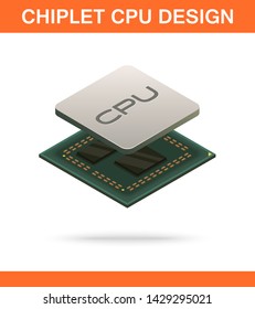 Realistic isometric modern chiplet CPU design front view. Powerful multithreaded CPU.