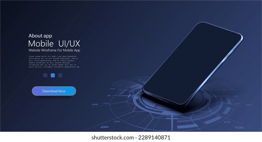 Realistic isometric phone. Smartphone hangs in the air. Realistic phone with blank screen. A smartphone frame with a blank screen. Layout of a universal device. Vector illustration 