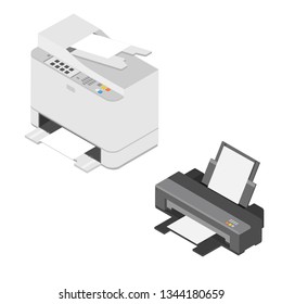Realistic isometric printer isolated on white background. Printer and scanner. Printer  icon.
