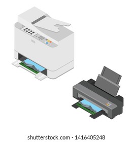 Realistic isometric printer. Print high quality photo paper