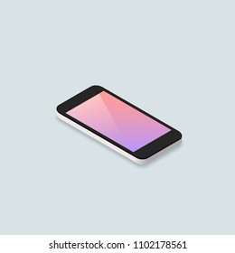 Realistic isometric smartphone. Shiny smartphone mockup with blank screen. Mobile app concept.