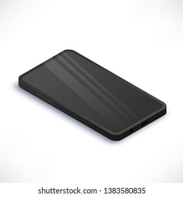 Realistic isometric smartphone top view. Vector Illustration.3d black mobile phone with empty screen isolated on white background. For Web, Application, mockup