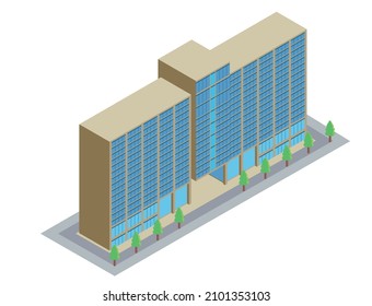 Realistic isometrics buildings, 3D illustrations of commercial buildings, 3D.