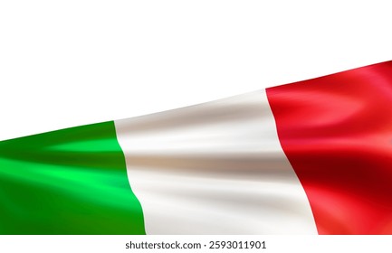 Realistic Italian flag. Wavy national flag of the Republic of Italy isolated on white background. Patriotic symbol country for celebration Republic day. 3d vector illustration