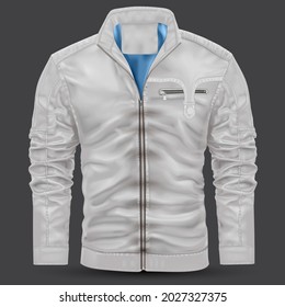 Realistic jacket leather white on grey background vector illustration.