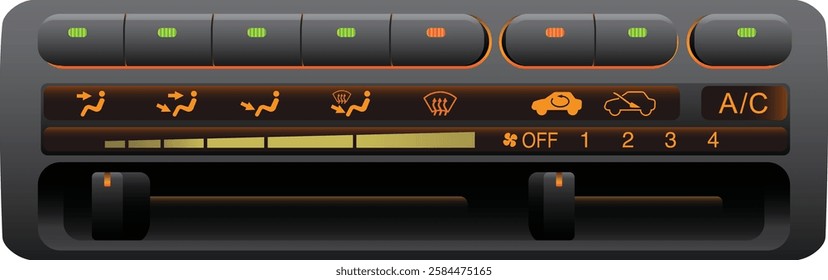 Realistic Japanese car air conditioning control panel switch in push type and slide type without heater function illustration vector.