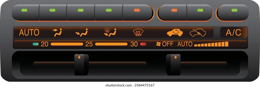 Realistic Japanese car electronically  automatic climate control panel switch in push type and slide type with full auto functioning illustration vector.