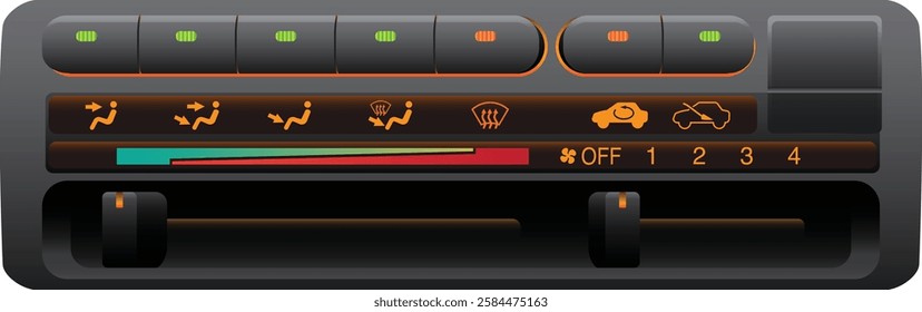 Realistic Japanese car heater control panel switch in push type and slide type without air conditioning system illustration vector.