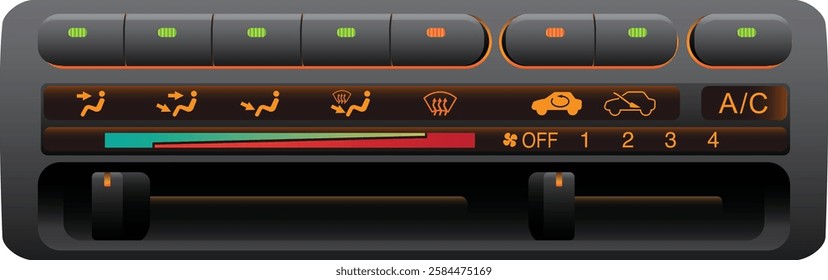 Realistic Japanese car manual climate control panel switch in push type and slide type illustration vector.