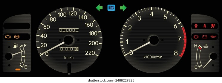 Realistic Japanese car Thai specs instrument panel with manual transmission include additional safety function and drive mode indicator in white theme illustration vector.