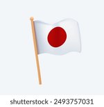 Realistic Japanese Flag 3D icon vector. Japan flag modern icon. Waving in the Wind on Pole.