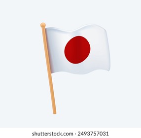 Realistic Japanese Flag 3D icon vector. Japan flag modern icon. Waving in the Wind on Pole.