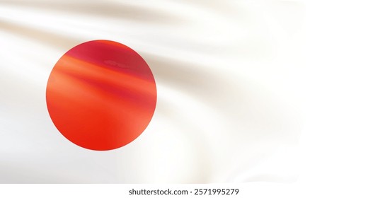 Realistic Japanese flag for Foundation Day. Wavy national flag state of Japan with blurred edge isolated on white background. Country symbol for celebrating patriotic holidays. 3d vector illustration