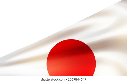 Realistic Japanese flag. Wavy national flag state of Japan isolated on white background. Patriotic country symbol for celebrating Foundation Day. 3d vector illustration