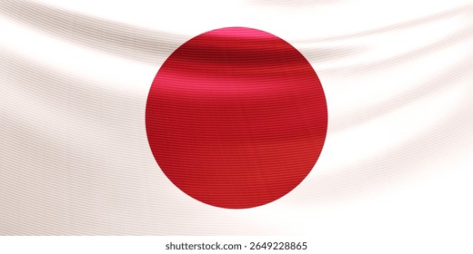 Realistic Japanese flag. Wavy national flag state of Japan. Patriotic country symbol for celebrating Foundation Day. 3d vector illustration