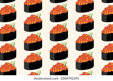 Realistic Japanese Salmon Roe (Ikura) Sushi Vector Pattern Background