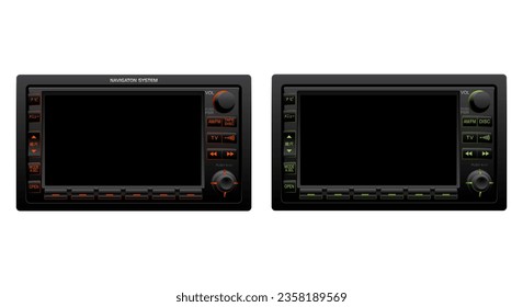 Realistische japanische Spec Car Digital-Navigationssystem-Kopfeinheit mit Bandkassette Player und kompakten Disk oder Mini-Disk-Player und Radio-und TV-Tuner-Vektorgrafik.