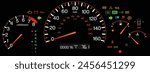 Realistic Japanese sport coupe car instrument panel U.S. specification with lcd trip meter display illumination in orange yellow color and automatic gearbox position indicator illustration vector.